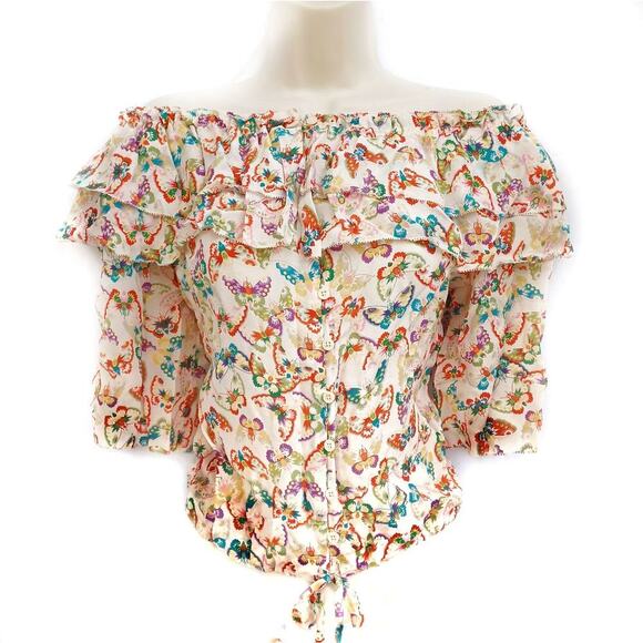 Zadig & Voltaire Butterfly Silk Blouse | Off Shoulder Ruffle Top Boho Romantic - Picture 11 of 16